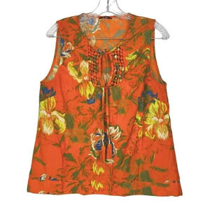 Joes Jeans Silk Blend Hawaiian Floral Resort Sleeveless Blouse M Orange Tassels